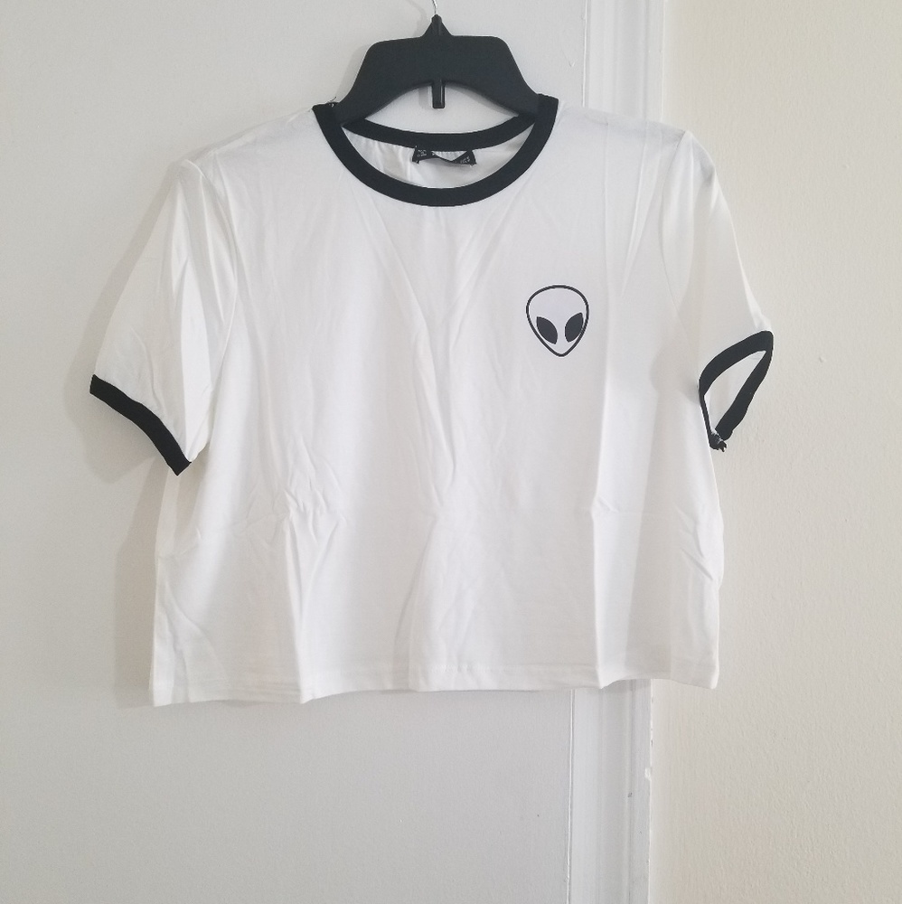Short Sleeve Ringer Crop Tee Size M - Picture 6 of 7